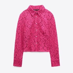 Zara Bright Pink Floral Lace Top